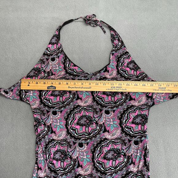 Vtg 00s Y2K Princess Bebe Halter Asymmetric Open Back Midi Dress L V Neck Fringe - Picture 9 of 13